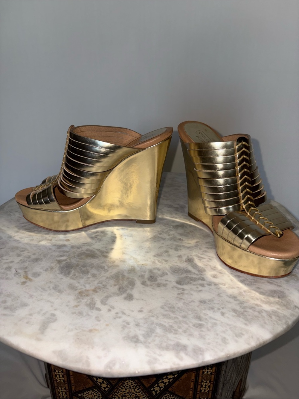 Coach Bristol Mirror Metallic Gold Wedge Slide Platform Sandals Size 6.5 - Picture 8 of 10